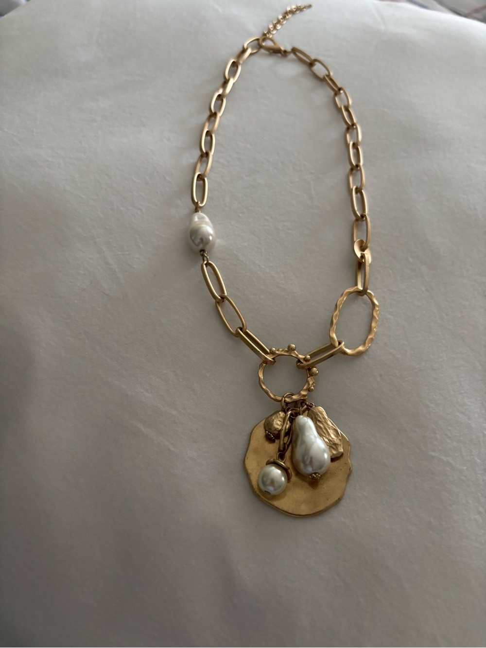 Gold Chain Necklace with Baroque Pearl Charms